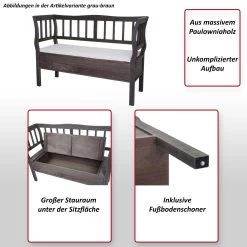 Sitzbank H207, Bank Truhenbank Holzbank Aufbewahrungstruhe, Staufach Kissen Holz 119cm ~ Grau-braun, Shabby -Heimische Küche Geschäft 1975810002 prod 002