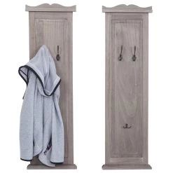 2er-Set Garderobe H33, Wandgarderobe Garderobenpaneel, Wandhaken Holz 109x28x4cm ~ Grau-braun Shabby