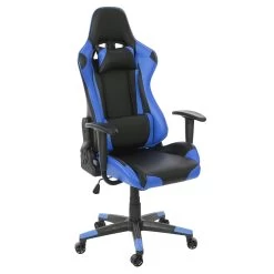Bürostuhl MCW-D25, Schreibtischstuhl Gamingstuhl Chefsessel Bürosessel, 150kg Belastbar Kunstleder ~ Schwarz/blau