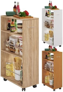 VCM Holz Küchenwagen Servierwagen Rollwagen Nischenschrank Rollbar Rollen Tusal