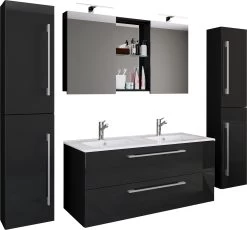 VCM 5-tlg. Doppel Waschplatz 2 Waschtisch Badmöbel Set Waschbecken Budasi SC