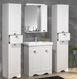 VCM 5-tlg. Waschplatz Waschtisch Breite 60 Cm Badmöbel Set Waschbecken Spiegelschrank Hochschrank Landhaus Casalo L -Heimische Küche Geschäft 8600043100 919116 prod 002