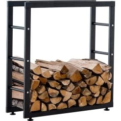 CLP Kaminholzständer Keri V2 I Aus Schwarzem Metall I Kaminholzregal Mit Bodenschonern I Stapelhilfe Für Brennholz