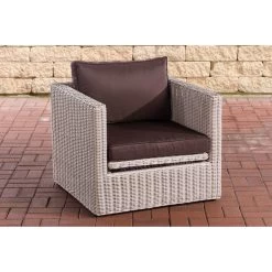 CLP Polyrattan Sessel Tibera 5mm I Gartensessel Aus Rundrattan I Loungesessel Mit Aluminiumgestell Inkl. Kissen