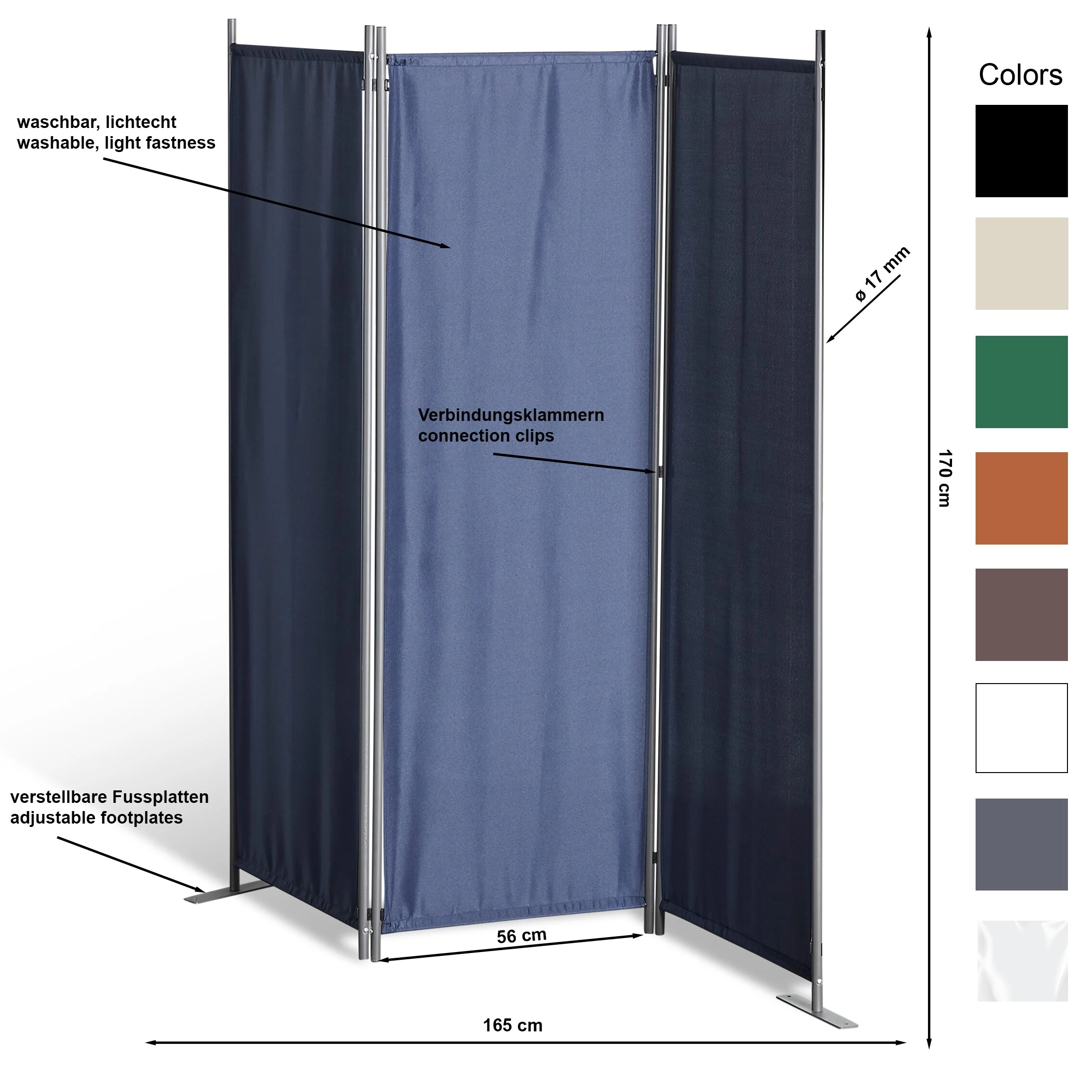 Grasekamp Stellwand 165x170 Cm Dreiteilig - Grün - Paravent Raumteiler Trennwand Sichtschutz 4 Grasekamp Stellwand 165x170 Cm Dreiteilig - Grün - Paravent Raumteiler Trennwand Sichtschutz – Bild 2