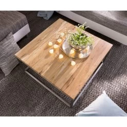 Wohnzimmertisch Tatius Akazie Natur 80x80 Gestell Edelstahl Industrial Style -Heimische Küche Geschäft 8600288200 18577 prod 003