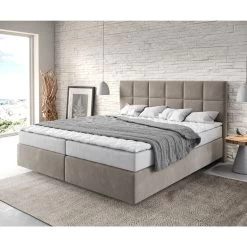 Boxspringbett Dream-Fine Mikrofaser Beige 180x200 Cm Mit Matratze Und Topper