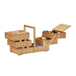 Relaxdays Nähkästchen Bambus XXL Viele Fächer