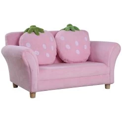 HOMCOM Kinder Erdbeersofa Rosa, Grün 90 X 50 X 43 Cm (LxBxH) | Kindersessel Softsofa Kinderzimmer Sofa Sessel