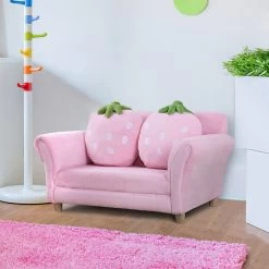 HOMCOM Kinder Erdbeersofa Rosa, Grün 90 X 50 X 43 Cm (LxBxH) | Kindersessel Softsofa Kinderzimmer Sofa Sessel -Heimische Küche Geschäft 8600336600 55 0014 prod 003