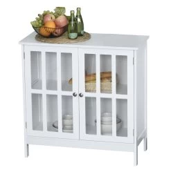 Kleankin Küchenschrank Mit Glastüren Weiß 80 X 36 X 80 Cm (BxTxH) | Beistellschrank Aufbewahrungsschrank Vitrine -Heimische Küche Geschäft 8600336600 834 277 prod 002