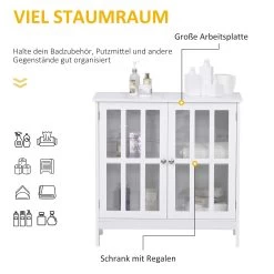 Kleankin Küchenschrank Mit Glastüren Weiß 80 X 36 X 80 Cm (BxTxH) | Beistellschrank Aufbewahrungsschrank Vitrine -Heimische Küche Geschäft 8600336600 834 277 prod 006