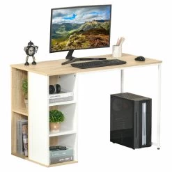 HOMCOM Schreibtisch Tisch Mit Bücherregal Eiche, Weiß 115 X 55 X 75 Cm (BxTxH) | Schreibtisch Bücherregal Computertisch PC-Ablage -Heimische Küche Geschäft 8600336600 836 393AK prod 004