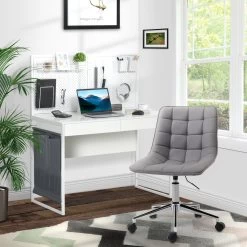 HOMCOM Schreibtisch Mit Stofftasche Weiß, Schwarz 110L X 58,5B X 127H Cm | Computertisch Mit 2 Schubladen Notizgitter Stofftasche Arbeitstisch -Heimische Küche Geschäft 8600336600 836 537 prod 003