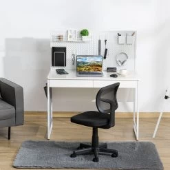 HOMCOM Schreibtisch Mit Stofftasche Weiß, Schwarz 110L X 58,5B X 127H Cm | Computertisch Mit 2 Schubladen Notizgitter Stofftasche Arbeitstisch -Heimische Küche Geschäft 8600336600 836 537 prod 004