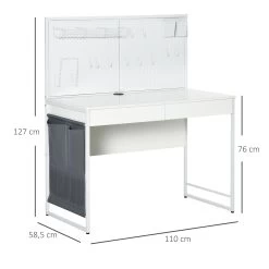 HOMCOM Schreibtisch Mit Stofftasche Weiß, Schwarz 110L X 58,5B X 127H Cm | Computertisch Mit 2 Schubladen Notizgitter Stofftasche Arbeitstisch -Heimische Küche Geschäft 8600336600 836 537 prod 005