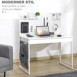 HOMCOM Schreibtisch Mit Stofftasche Weiß, Schwarz 110L X 58,5B X 127H Cm | Computertisch Mit 2 Schubladen Notizgitter Stofftasche Arbeitstisch -Heimische Küche Geschäft 8600336600 836 537 prod 006