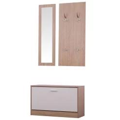 HOMCOM 3-teiliges Garderoben-Set | Flurgaderobe Mit Schuhschrank & Spiegel Flurmöbel