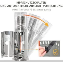 Outsunny Heizstrahler Elegantes Design, Hergestellt Aus Edelstahl, 10 KW Leistung Silber 55,6 X 55,6 X 143 Cm ( BxTxH) | Terrassenheizer Terrassenstrahler Balkonheizer -Heimische Küche Geschäft 8600336600 842 188V01 prod 005
