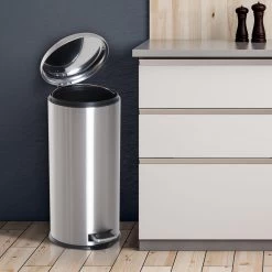 HOMCOM Pedal-Mülleimer Mit Inneneimer Silber, Schwarz 29,2 X 62,9 Cm (ØxH) | Treteimer Abfallsammler Kücheneimer Müll Abfall -Heimische Küche Geschäft 8600336600 851 013 prod 004