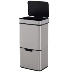 HOMCOM Abfalleimer Mit Sensor Silber 42 X 30 X 81 Cm (LxBxH) | Mülleimer 3 Faches Mülltrennsystem Kücheneimer