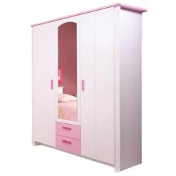 Kleiderschrank Biotiful Parisot 3-trg Mit 1x Spiegel + 2 Schubladen Weiß - Rosa B 136 Cm -Heimische Küche Geschäft 8600341000 1634 prod 002