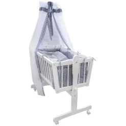 Baby Wiege Kinder Bett Stubenwagen Beistellbett + 9 Tlg. Zubehör Weiß Grau -Heimische Küche Geschäft 8600343700 12112 prod 002