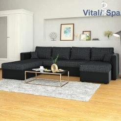 VICCO XXL Ecksofa Mit Schlaffunktion Schwarz - Couch Ecksofa Schlafsofa Taschenfederkern Polstereck -Heimische Küche Geschäft 8600343700 24053 prod 004