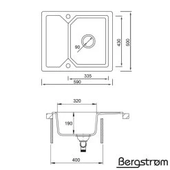 Bergström Granit Spüle Küchenspüle Einbauspüle Spülbecken 590 X 500mm Schwarz -Heimische Küche Geschäft 8600343700 29882 prod 003