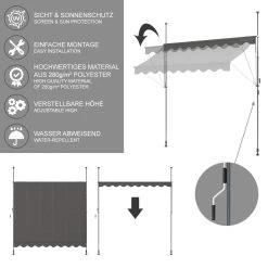 Klemmmarkise 250x120cm Balkonmarkise Einrollbar Handkurbel Markise Mit Gestell -Heimische Küche Geschäft 8600343700 31208 prod 005
