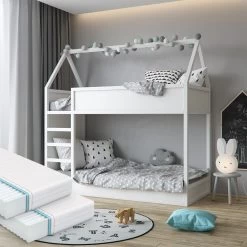 VITALISPA Hochbett Massimo Kinderbett Etagenbett Doppelstockbett Holzbett Weiß + 2 Matratzen -Heimische Küche Geschäft 8600343700 31355 prod 004