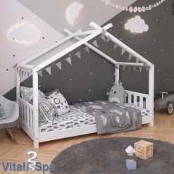 VITALISPA Kinderbett Hausbett DESIGN 80x160cm Weiß Zaun Kinder Holz Haus Hausbett Mit Matratze -Heimische Küche Geschäft 8600343700 32977 prod 004