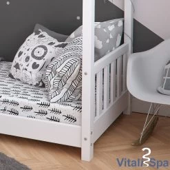 VITALISPA Kinderbett Hausbett DESIGN 80x160cm Weiß Zaun Kinder Holz Haus Hausbett Mit Matratze -Heimische Küche Geschäft 8600343700 32977 prod 005