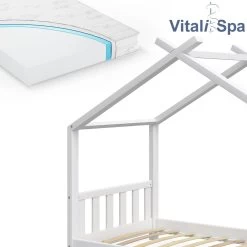 VITALISPA Kinderbett Hausbett DESIGN 80x160cm Weiß Zaun Kinder Holz Haus Hausbett Mit Matratze -Heimische Küche Geschäft 8600343700 32977 prod 006