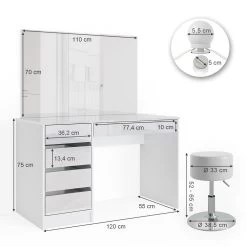 Vicco Schminktisch Sherry Weiß Mit LED-Beleuchtung Spiegel Hocker Frisiertisch -Heimische Küche Geschäft 8600343700 33954 prod 003