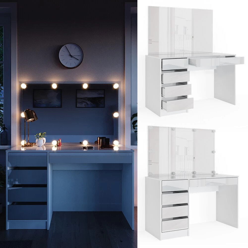 Vicco Schminktisch Sherry Weiß Mit LED-Beleuchtung Spiegel Frisiertisch Kommode