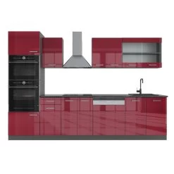 VICCO KÜCHE R-LINE 300 CM KÜCHENZEILE KÜCHENBLOCK EINBAUKÜCHE ANTHRAZIT BORDEAUX HOCHGLANZ