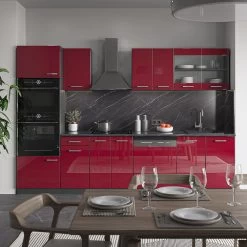 VICCO KÜCHE R-LINE 300 CM KÜCHENZEILE KÜCHENBLOCK EINBAUKÜCHE ANTHRAZIT BORDEAUX HOCHGLANZ -Heimische Küche Geschäft 8600343700 34946 prod 004