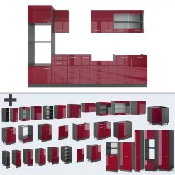 VICCO KÜCHE R-LINE 300 CM KÜCHENZEILE KÜCHENBLOCK EINBAUKÜCHE ANTHRAZIT BORDEAUX HOCHGLANZ -Heimische Küche Geschäft 8600343700 34946 prod 006