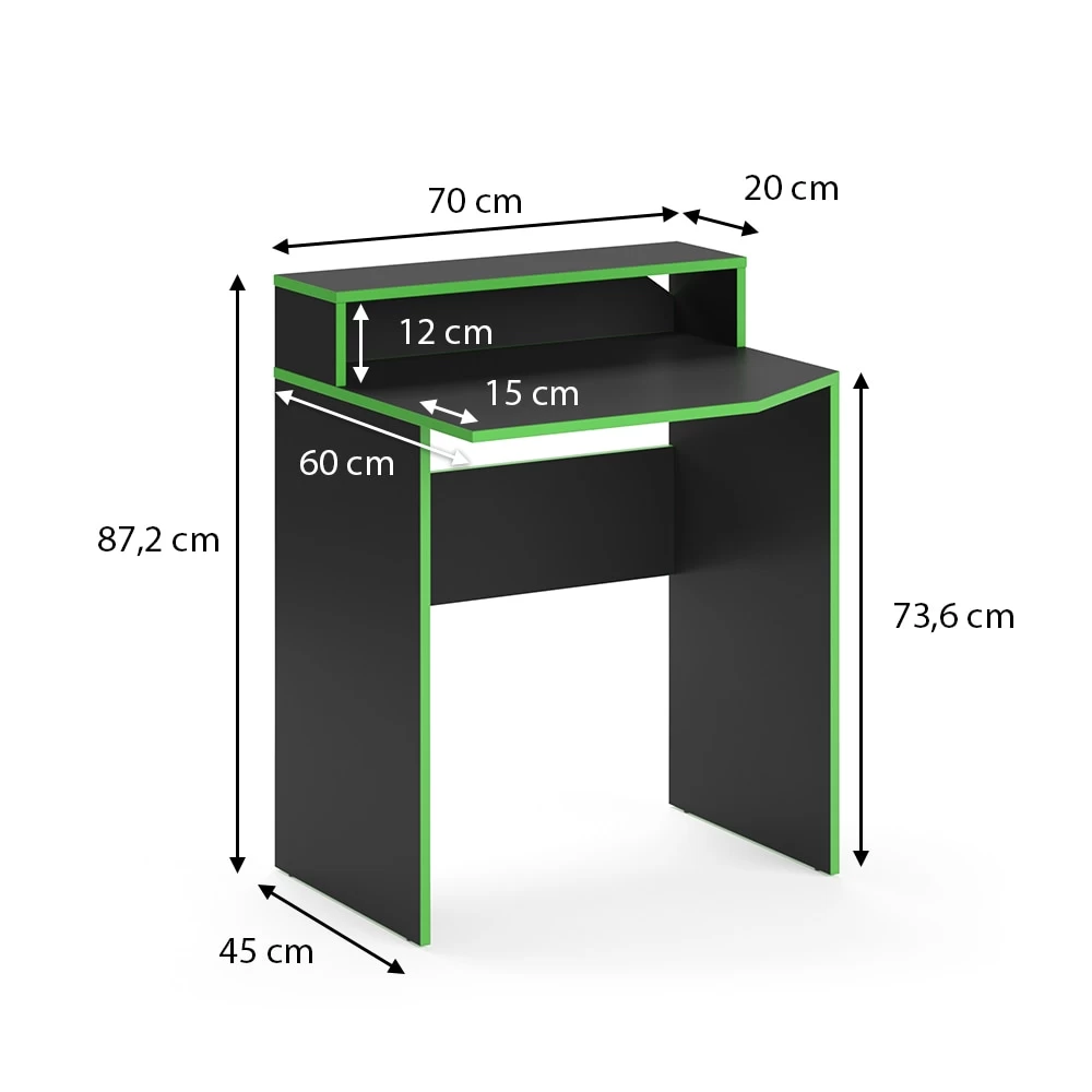Vicco Computertisch Schreibtisch Kurz Arbeitstisch Kron Schwarz Grün Ablage 5 Vicco Computertisch Schreibtisch Kurz Arbeitstisch Kron Schwarz Grün Ablage – Bild 3