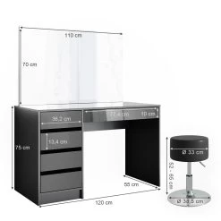 VICCO Schminktisch Sherry Anthrazit Hochglanz Frisiertisch Spiegel Hocker -Heimische Küche Geschäft 8600343700 36886 prod 003