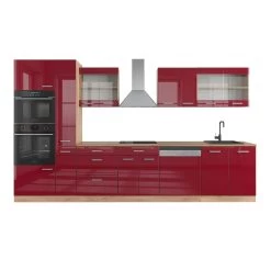 Vicco Küchenzeile Küchenblock Einbauküche R-Line 350 Cm Eiche Bordeaux Hochglanz Küche