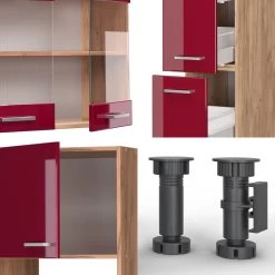 Vicco Küchenzeile Küchenblock Einbauküche R-Line 350 Cm Eiche Bordeaux Hochglanz Küche -Heimische Küche Geschäft 8600343700 37663 prod 005