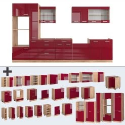 Vicco Küchenzeile Küchenblock Einbauküche R-Line 350 Cm Eiche Bordeaux Hochglanz Küche -Heimische Küche Geschäft 8600343700 37663 prod 006