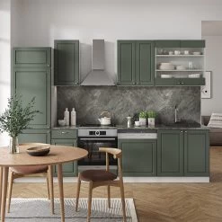 Vicco Küchenzeile Küchenblock Einbauküche Fame-Line Landhaus Weiß Grün Gold 300 Cm Schubunterschrank Herdumbauschrank Spülenunterschrank Hängeschrank Kühlumbauschrank Geschirrspülerblende -Heimische Küche Geschäft 8600343700 38038 prod 004