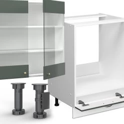 Vicco Küchenzeile Küchenblock Einbauküche Fame-Line Landhaus Weiß Grün Gold 300 Cm Schubunterschrank Herdumbauschrank Spülenunterschrank Hängeschrank Kühlumbauschrank Geschirrspülerblende -Heimische Küche Geschäft 8600343700 38038 prod 005