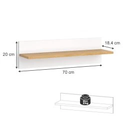 VitaliSpa Wandregal Hängeregal Ablageregal Malia Weiß Eiche Modern 70x20 Cm Kinderzimmer Regal Babyzimmerregal Kindermöbel Babymöbel Ablage Aufbewahrung -Heimische Küche Geschäft 8600343700 38156 prod 003