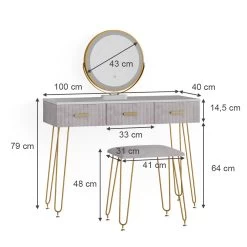 Vicco Schminktisch Frisiertisch Schminkkommode Layla Weiß Grau LED-Spiegel Design-Hocker 100x79 Cm Modern Schlafzimmer Kommode Schublade Ablage Aufbewahrung Touch-Switch Kosmetiktisch Make-Up-Tisch -Heimische Küche Geschäft 8600343700 38504 prod 003