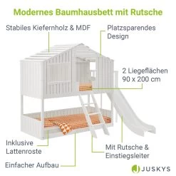 Juskys Kinderbett Baumhaus 90x200 Cm Weiß Mit Rutsche, Dach & Lattenrost – Hausbett Für Kinder -Heimische Küche Geschäft 8600348200 19028 prod 003