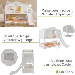Juskys Kinderbett Baumhaus 90x200 Cm Weiß Mit Rutsche, Dach & Lattenrost – Hausbett Für Kinder -Heimische Küche Geschäft 8600348200 19028 prod 004